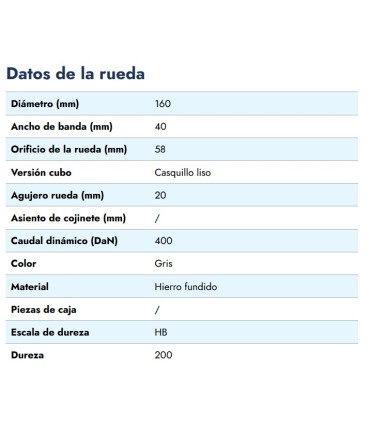 RUEDA EJE PASANTE HIERRO  Ø160X40 EJE 20MM 400 KG