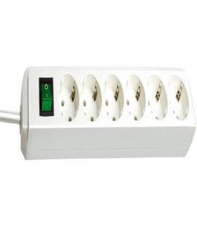 BASE MULTIPLE 6 TOMAS + PULSADOR CABLE 3MT BLANCO