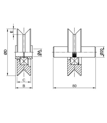 POLEA GUIA PUERTA C/ROD 150X26 E16 Canal Angular