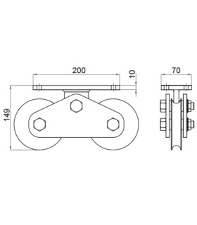 POLEA TANDEM PUERTA 120X20U GUIA REDONDA Ø20 1.200Kg