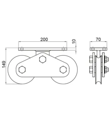 POLEA TANDEM PUERTA 120X20U GUIA REDONDA Ø20 1.200Kg