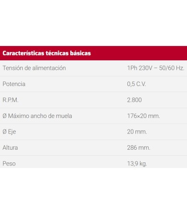ELECTROESMERILADORA LEMA 0,5CV 220V MOD.NSLEM-05 SIN MUELAS (Ø175x20x20)