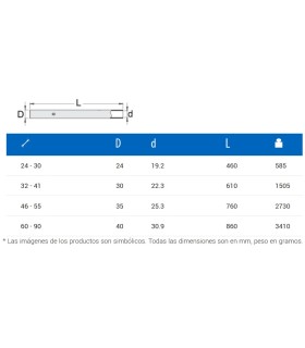 MANERAL TUBO PARA LLAVES 46-55MM Ød24xL760mm