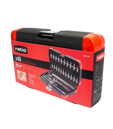 JUEGO VASOS COMPLETO 1/4" 46pcs RATIO