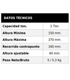 GATO BOTELLA TELESCOPICO 2 TON 150/370mm