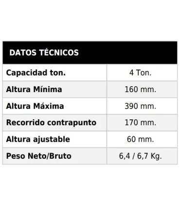 GATO BOTELLA TELESCOPICO 4 TON 150/370mm