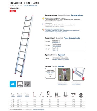 ESCALERA ALUM 1 TRAMO 8 PELD 2,50Mt