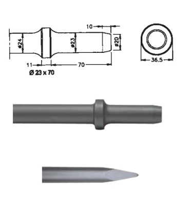 PUNTERO MARTILLO C/VALONA Ø36x65 DE 24x420MM