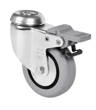 RUEDA GIRAT. PLETINA Ø 100 GOMA GRIS FRENO 1-0303 70Kg