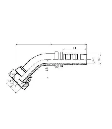 HEMBRA GIRATORIA 45º MÉTRICA CONO24º/60º  Ø 18L  M26X1.5 DN 5/8"