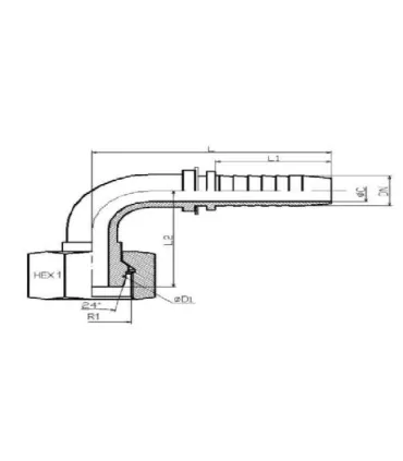 HEMBRA GIRATORIA MÉTRICA 90° SERIE FRANCESA Ø 21,2 M30X1,5 DN 5/8"