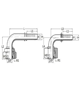 HEMBRA GIRATORIA MÉTRICA 90° C/JUNTA TÓRICA INOX Ø 30 S M42X2 DN 3/4"