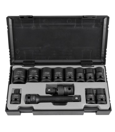JUEGO 10 VASOS IMPACTO 1/2" CORTOS, PROLONGADOR, ARTICULACION Y PORTAPUNTAS