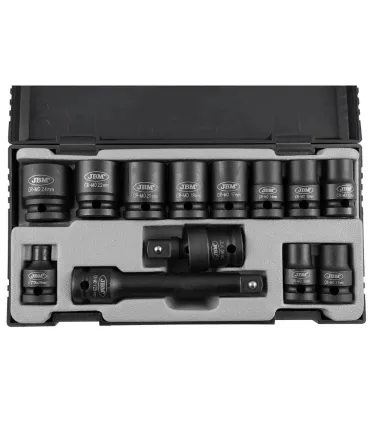 JUEGO 10 VASOS IMPACTO 1/2" CORTOS, PROLONGADOR, ARTICULACION Y PORTAPUNTAS
