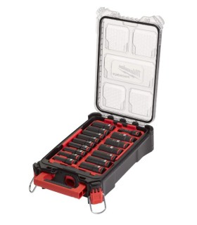 MALETA PACKOUT MILWAUKEE CON 15 VASOS IMPACTO 1/2" LARGOS