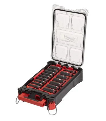 MALETA PACKOUT MILWAUKEE CON 15 VASOS IMPACTO 1/2" LARGOS