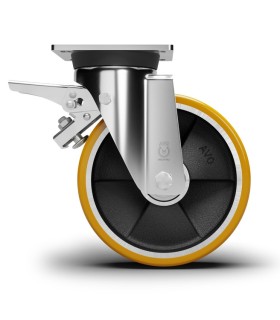 RUEDA FE+PU C/ROD SOPORTE LOCO+ FRENO 100x30mm 250kg