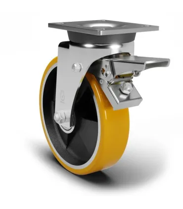 RUEDA FE+PU C/ROD SOPORTE LOCO+ FRENO 100x30mm 250kg