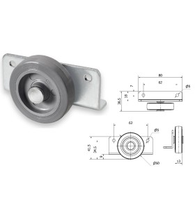 RUEDA EXPOSITOR SOPORTE LATERAL Ø50x13 GOMA 60KG