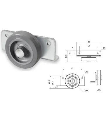 RUEDA EXPOSITOR SOPORTE LATERAL Ø50x13 GOMA 60KG