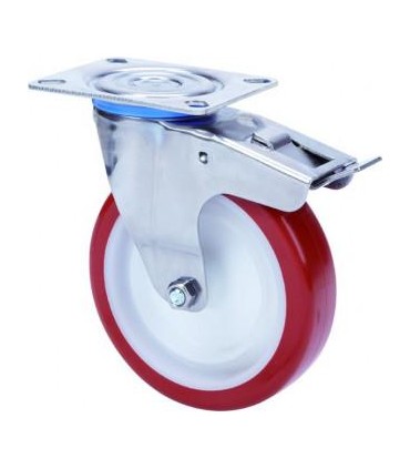 RUEDA POL/NYL SOP. INOX GIRAT. C/FRENO ALEX 2-3099 H 126mm