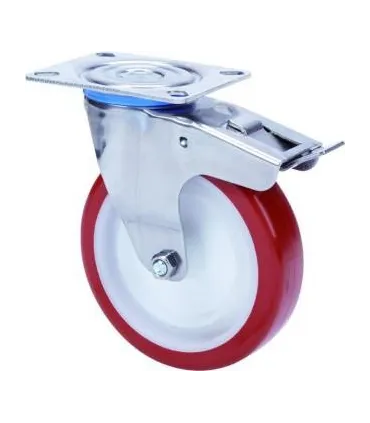 RUEDA POL/NYL SOP. INOX GIRAT. C/FRENO ALEX 2-3099 H 126mm