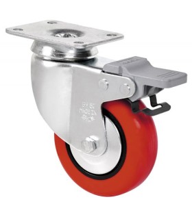 RUEDA GIR. D.100 POLIURETANO SOPORTE+FRENO ALEX 2-2465 80KG