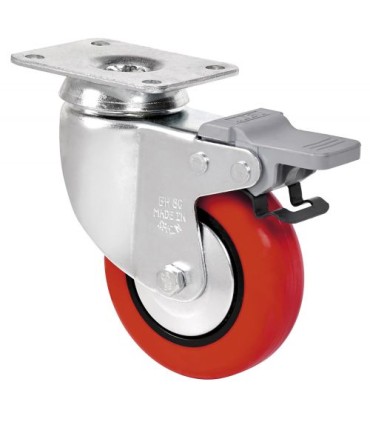 RUEDA GIR. D.100 POLIURETANO SOPORTE+FRENO ALEX 2-2465 80KG