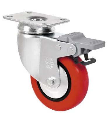 RUEDA GIR. D.100 POLIURETANO SOPORTE+FRENO ALEX 2-2465 80KG