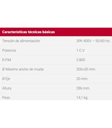 ESMERILADORA SUPERLEMA E-1 1CV SIN MUELAS 2800 RPM