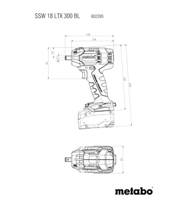 LLAVE IMPACTO METABO SSW18 LT 300Nm *SIN BATERIA, SOLO CARCASA
