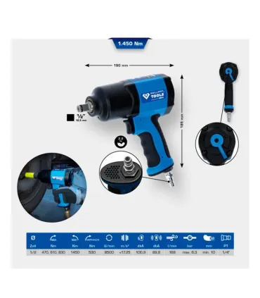LLAVE PISTOLA IMPACTO NEUM. B-TOOLS 1/2" 90Kg/m, Max 145Kg/m