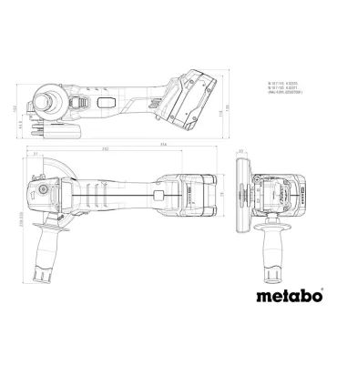 MINI RADIAL BAT. 125mm W18-7-125 SIN BATERIA ***SOLO CARCASA METABO