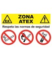 MULTISEÑAL ZONA ATEX 331x500mm PVC PROHIBIDO FUMAR , ENCENDER FUEGO Y MOVIL