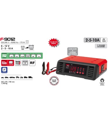 CARGADOR BATERIAS AUTOMATICO 9012 6-12V 2-10Amp (BAT.4-120A). TODO TIPO DE BATERIAS, INCLUIDAS LITIO