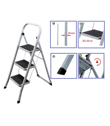 ESCALERA TIJERA (TABURETE) ACERO 3 PELDAÑOS 0,70m