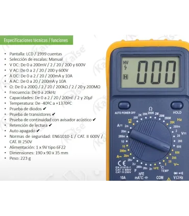 TESTER DIGITAL CAT.II-600V MY64 CON TEMPERATURA