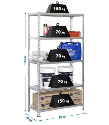 KIT ESTANTERIA ECONOMIC 5/400 GALVA 1800x900x400 5 estantes
