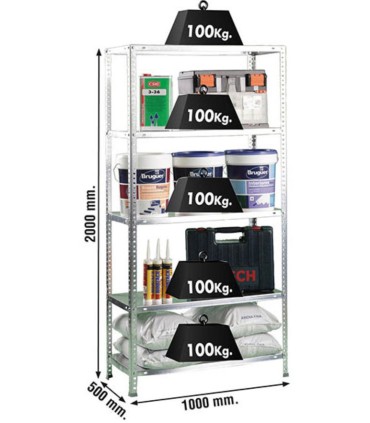 KIT ESTANTERIA ECONOMIC SUPRA 5/500 GALVA 2000x1000x500 5 ESTANTES