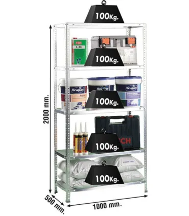 KIT ESTANTERIA ECONOMIC SUPRA 5/500 GALVA 2000x1000x500 5 ESTANTES