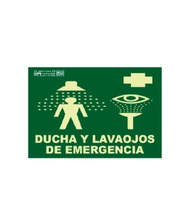 SEÑAL SALVAMENTO PVC ROT.FOT. 210x297 "DUCHA Y LAVAOJOS EMERGENCIA"