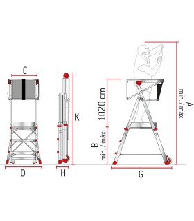 ESCALERA PLS-6 6 PELDAÑOS, PLATAFORMA REGULABLE EN ALTURA